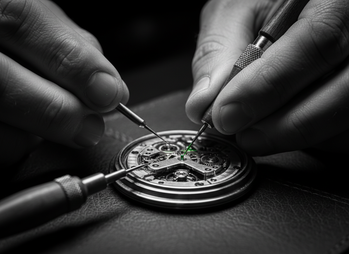 A watchmaker assembling a precision movement
